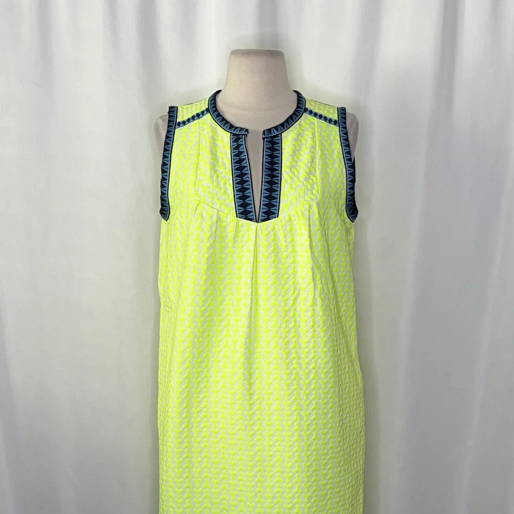 J. Crew Neon Yellow Shift Dress with Navy Trim